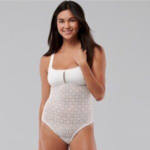 Gilly Hicks White Lace Strappy Back Cheeky Bodysuit - Medium
